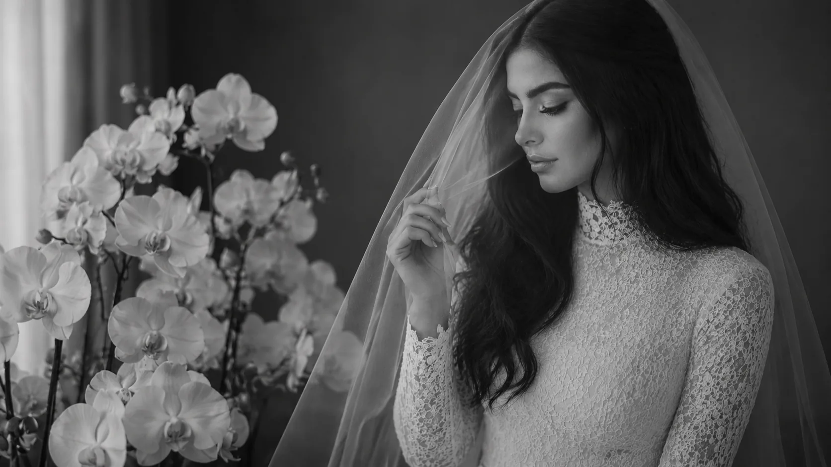 Bride with veil and orchids